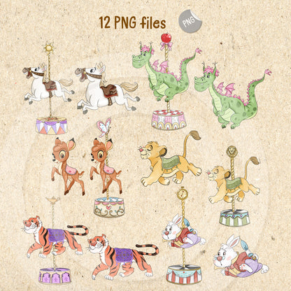Animals Carousel clipart set 2 PNG file.