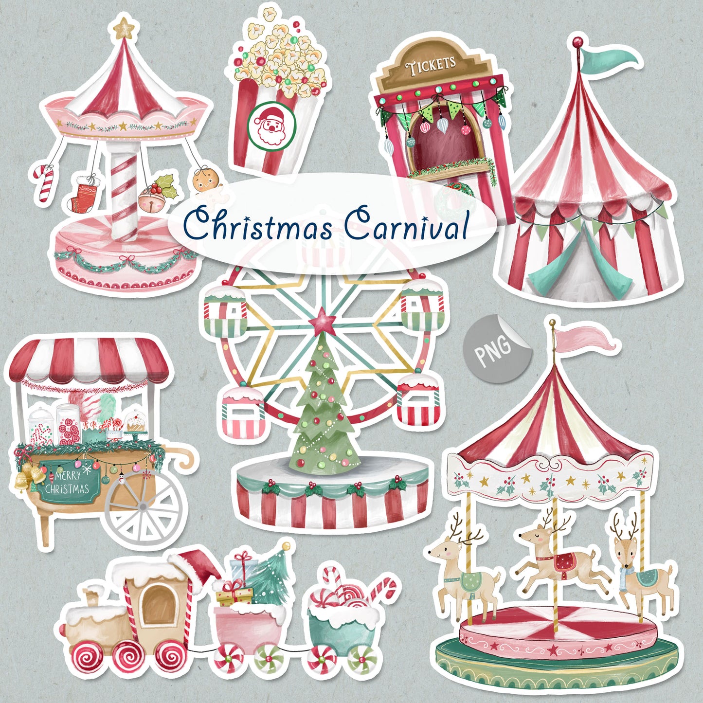 Christmas Carnival clipart PNG files.