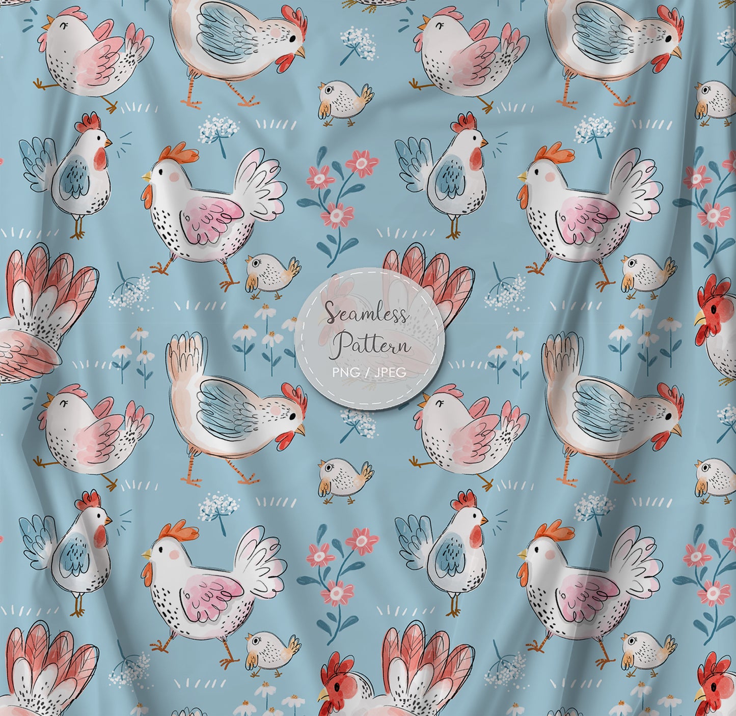 Chickens Seamless Pattern, instant download PNG , JPEG file - 300 dpi