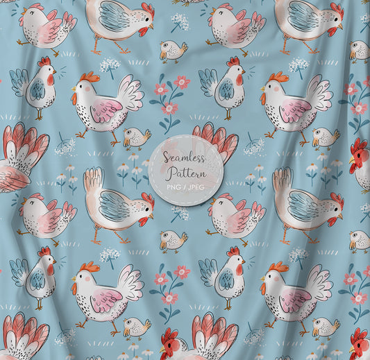 Chickens Seamless Pattern, instant download PNG , JPEG file - 300 dpi