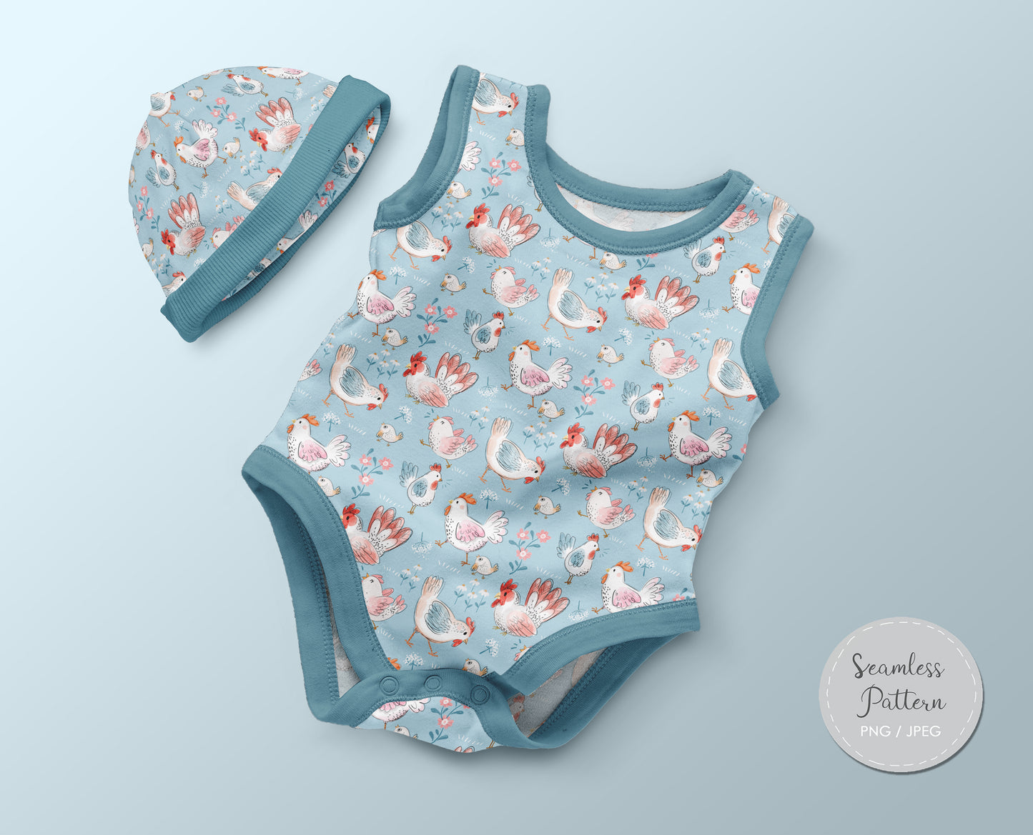 Chickens Seamless Pattern, instant download PNG , JPEG file - 300 dpi