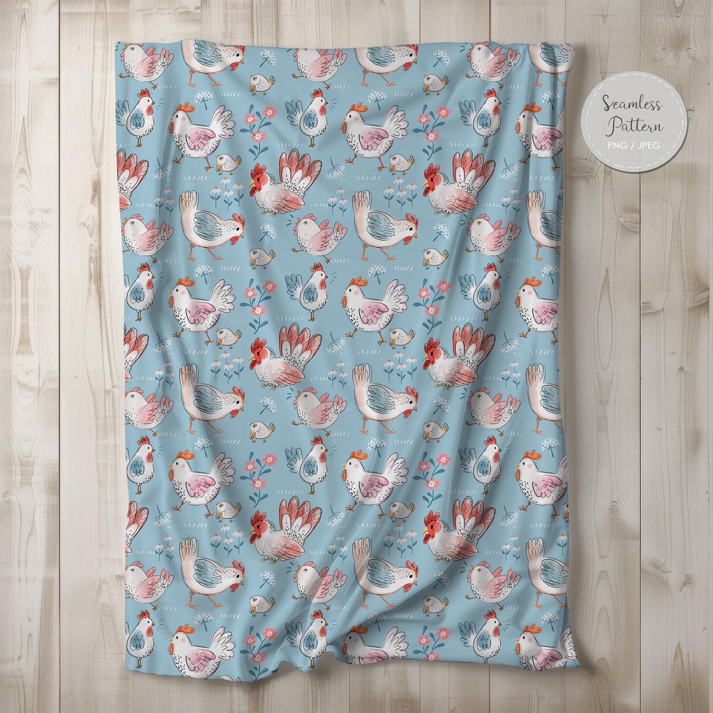 Chickens Seamless Pattern, instant download PNG , JPEG file - 300 dpi
