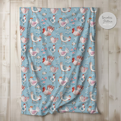 Chickens Seamless Pattern, instant download PNG , JPEG file - 300 dpi