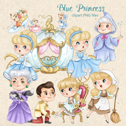 Blue princess clipart instant download PNG file - 300 dpi
