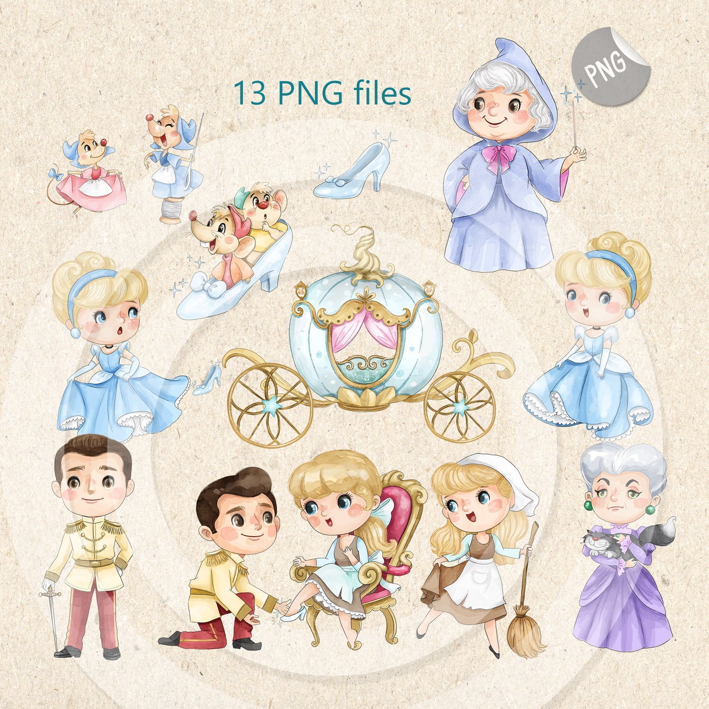 Blue princess clipart instant download PNG file - 300 dpi