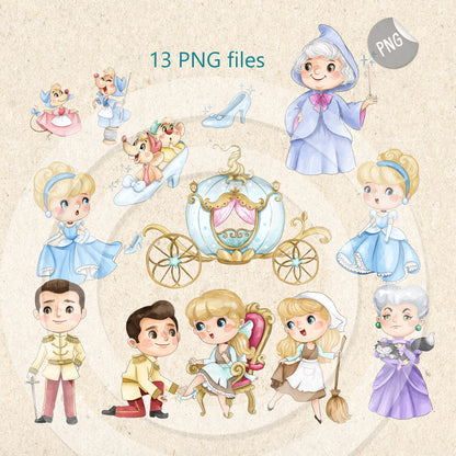 Blue princess clipart instant download PNG file - 300 dpi