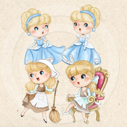 Blue princess clipart instant download PNG file - 300 dpi