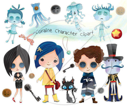 Cute Coraline clipart instant download PNG file - 300 dpi