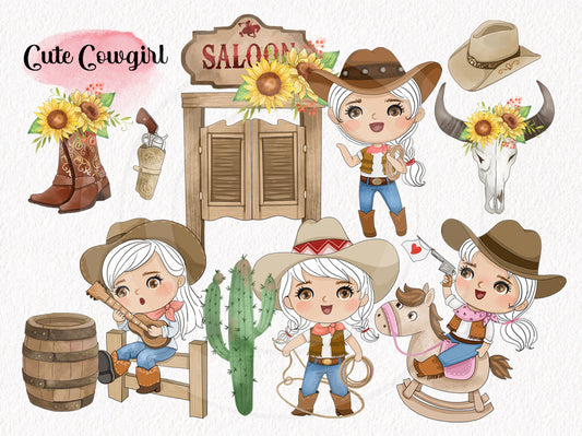 Cute Cowgirl clipart instant download PNG file - 300 dpi