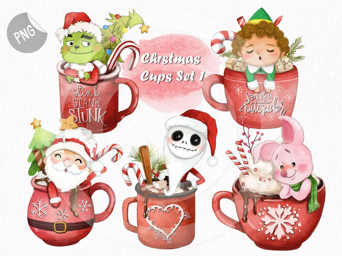 Christmas Cups clipart set1 Instant download PNG file - 300 dpi