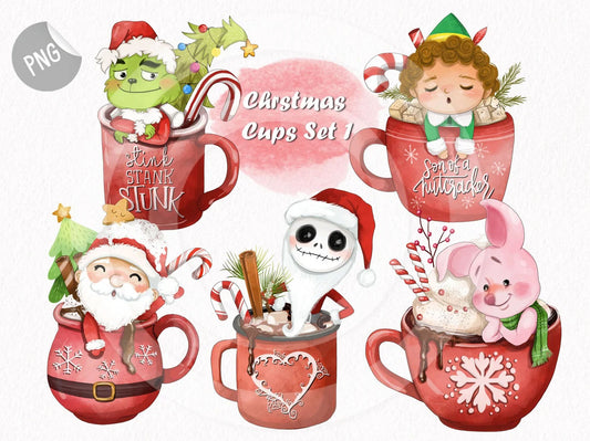 Christmas Cups clipart set1 Instant download PNG file - 300 dpi