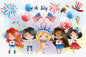 4th July girls clipart instant download PNG file - 300 dpi