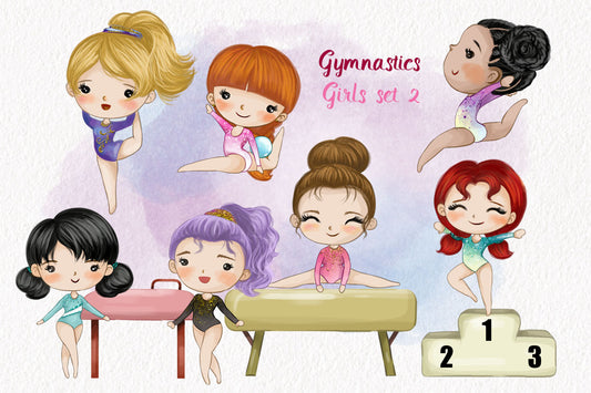 Gymnastic girls clipart set 2 instant download PNG file - 300 dpi