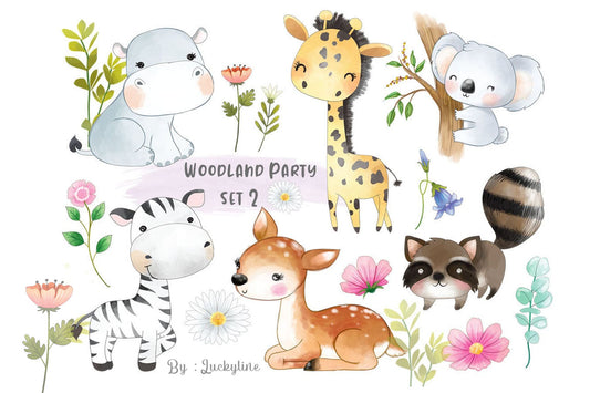 Animals water color set 2 clipart instant download PNG file - 300 dpi