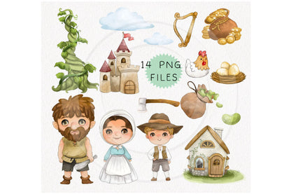 jack and beanstalk clipart set instant download PNG file