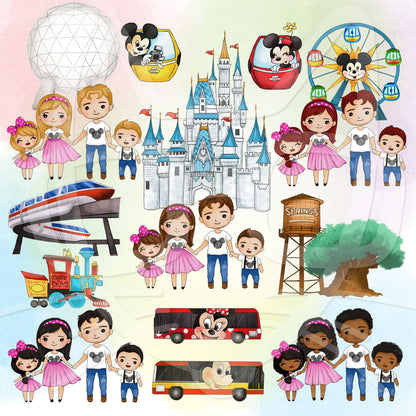 Family travel clipart bundle set instant download PNG file - 300 dpi