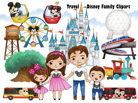 Family travel clipart bundle set instant download PNG file - 300 dpi