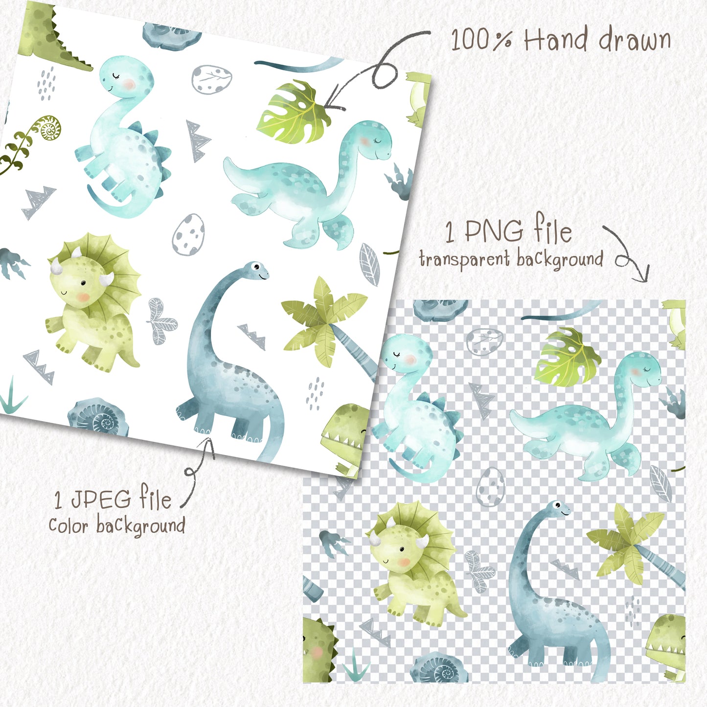 dinosaur Seamless Pattern, instant download PNG file - 300 dpi