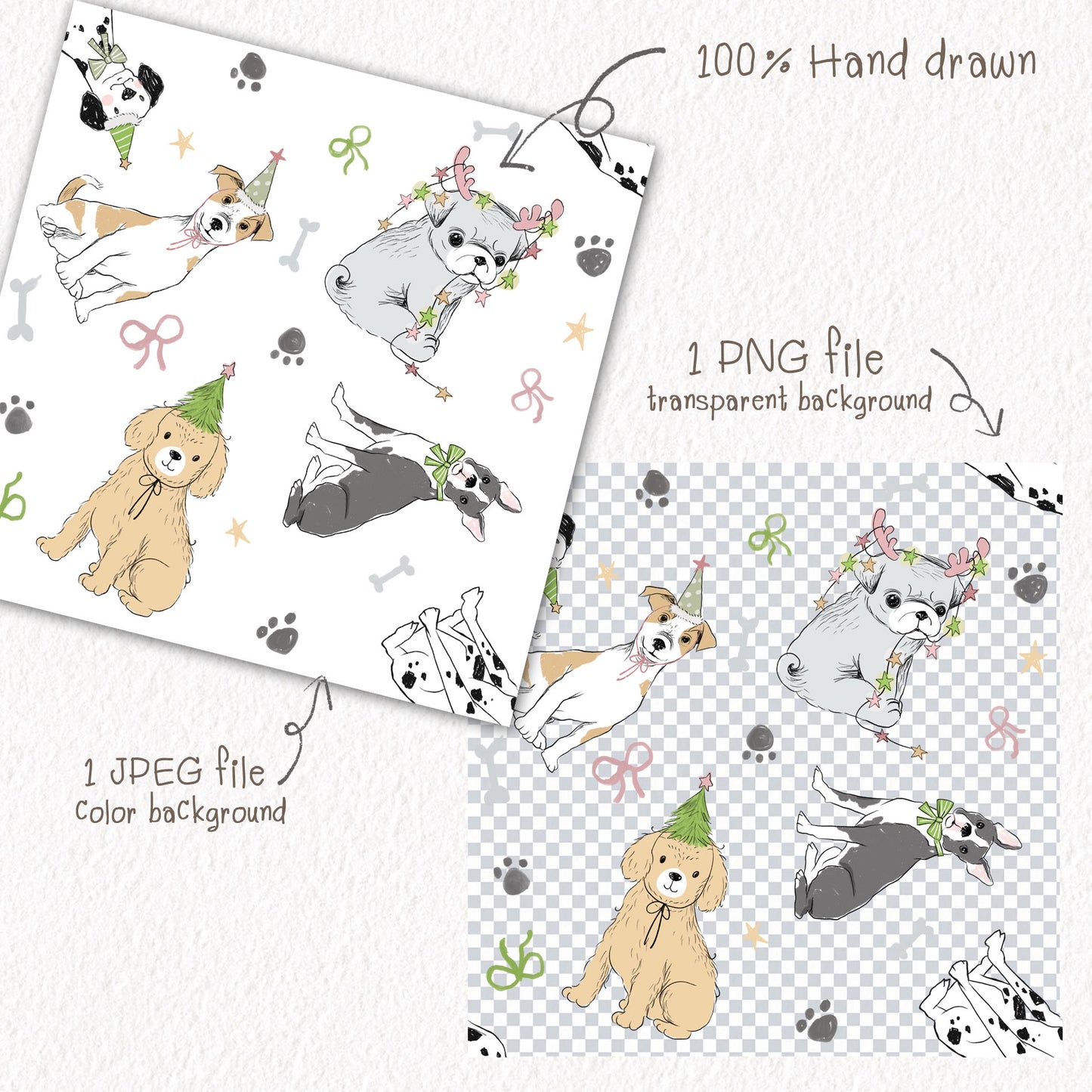 Dog Christmas seamless Pattern, instant download PNG file - 300 dpi