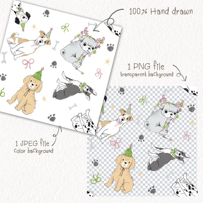 Dog Christmas seamless Pattern, instant download PNG file - 300 dpi