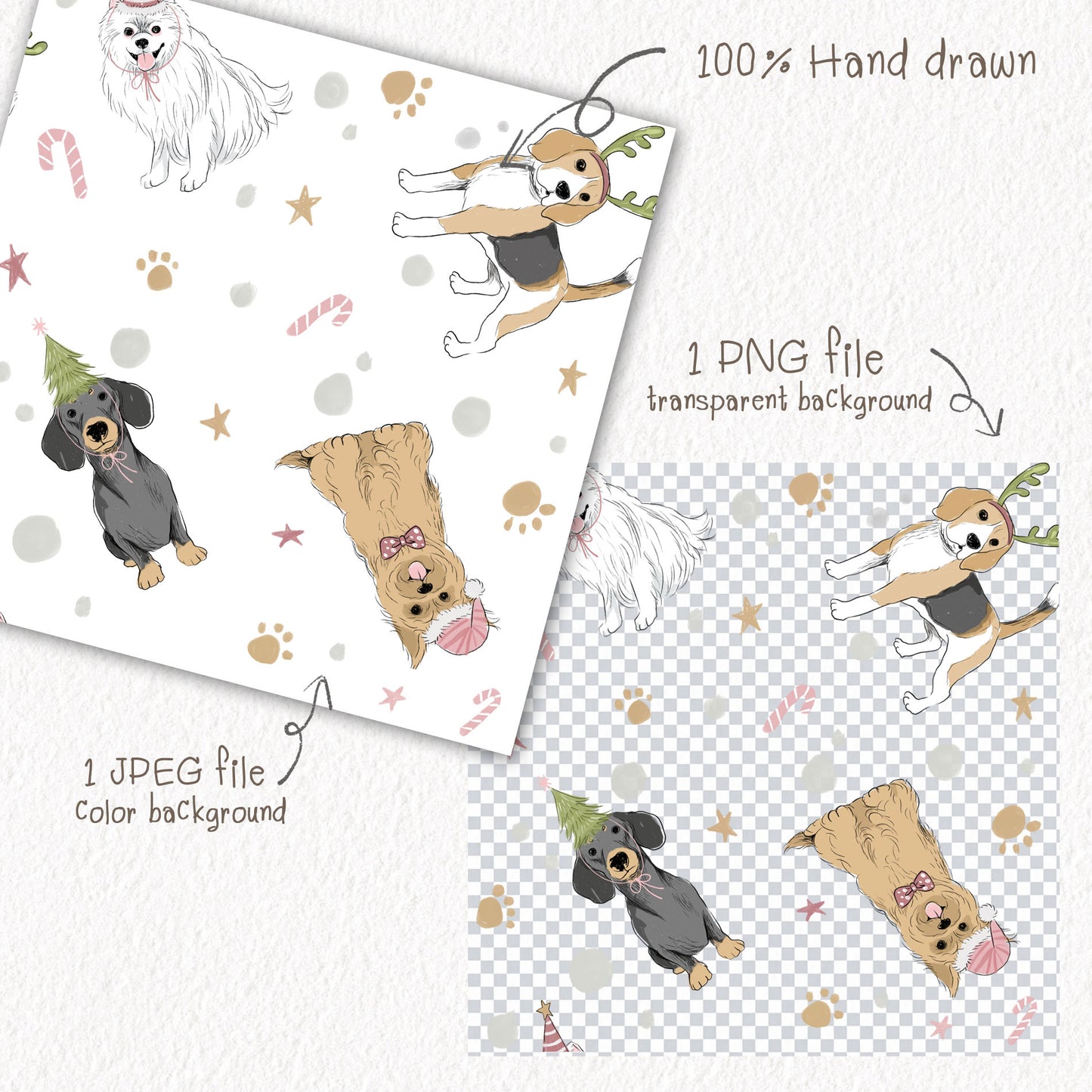 Christmas dog seamless Pattern, instant download PNG file - 300 dpi