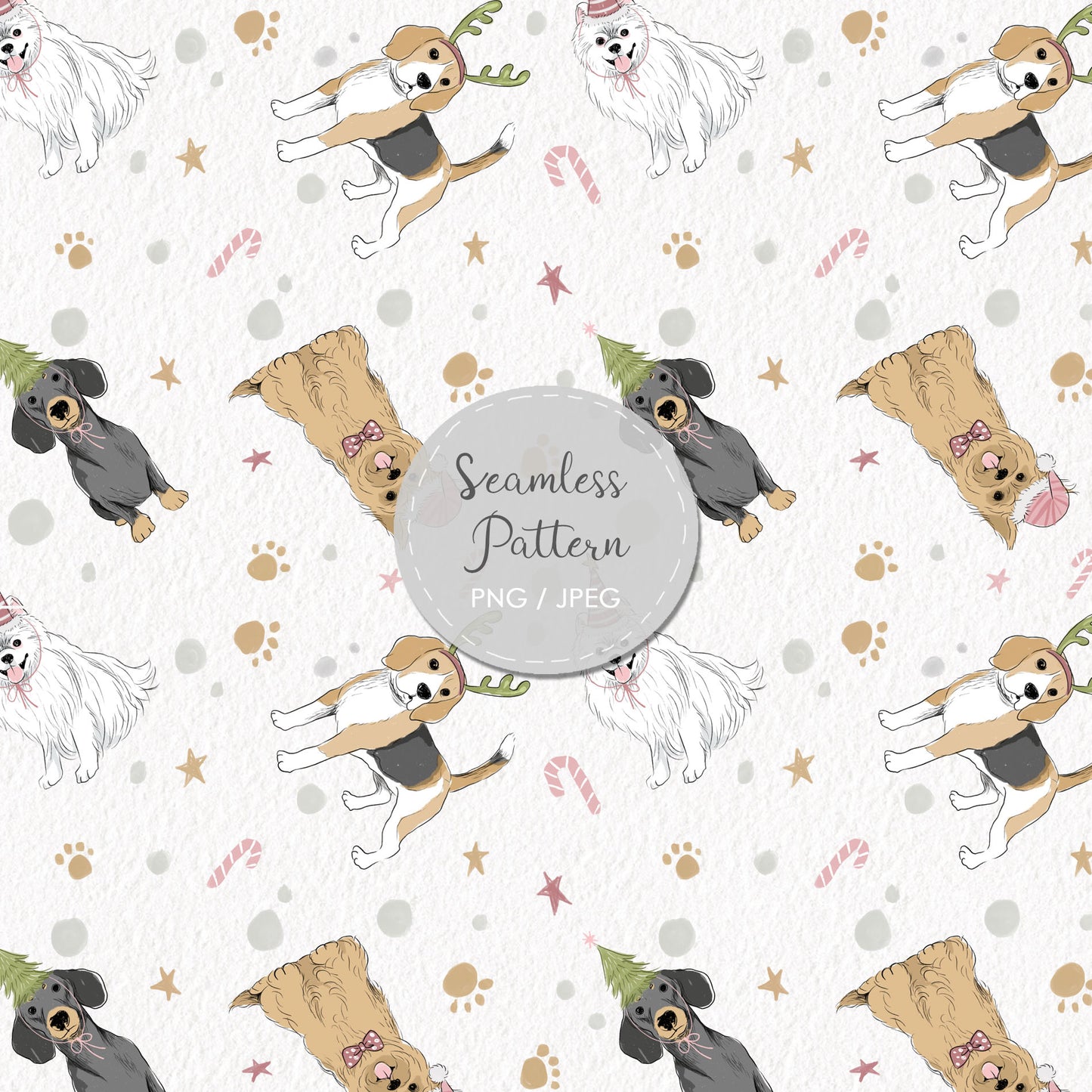Christmas dog seamless Pattern, instant download PNG file - 300 dpi
