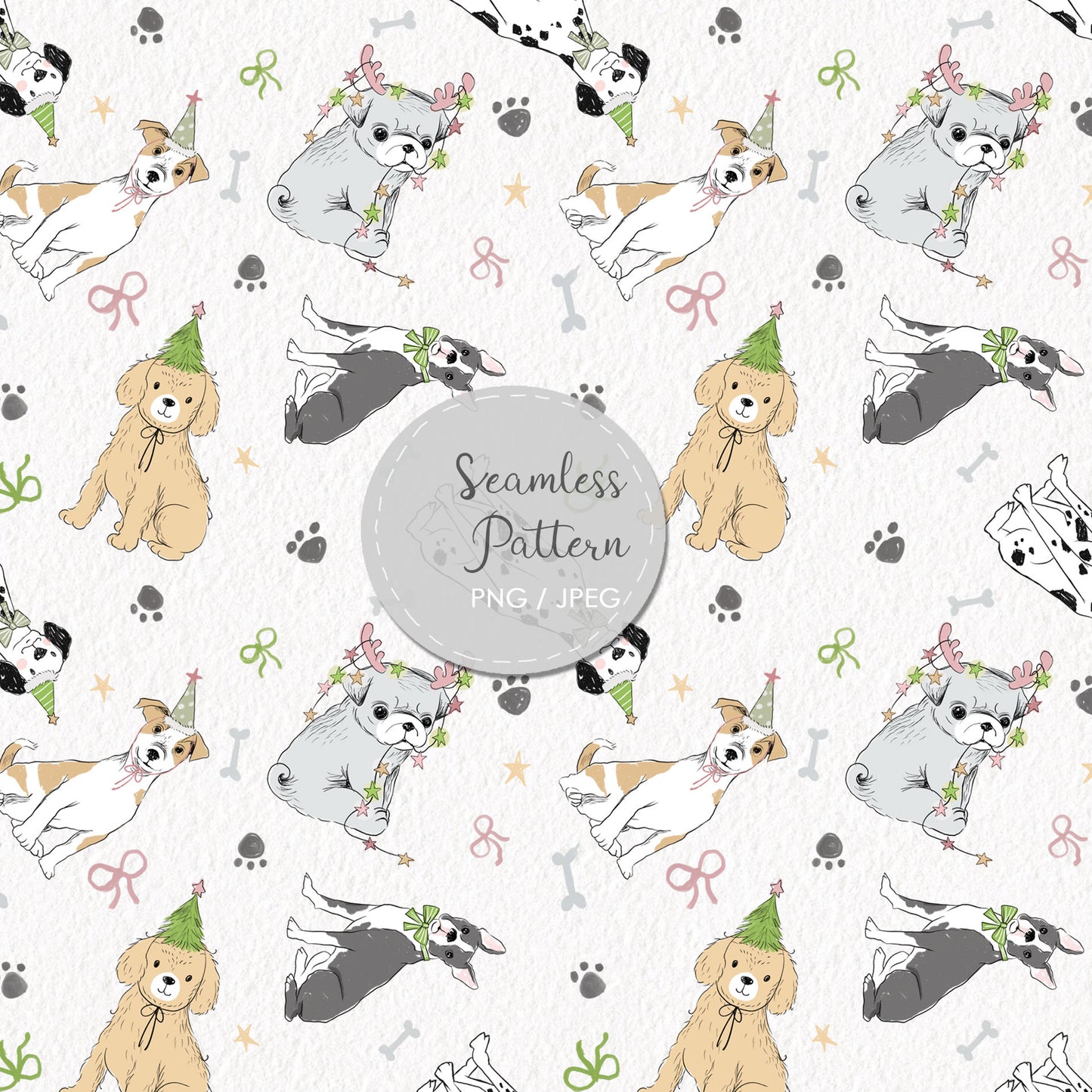 Dog Christmas seamless Pattern, instant download PNG file - 300 dpi