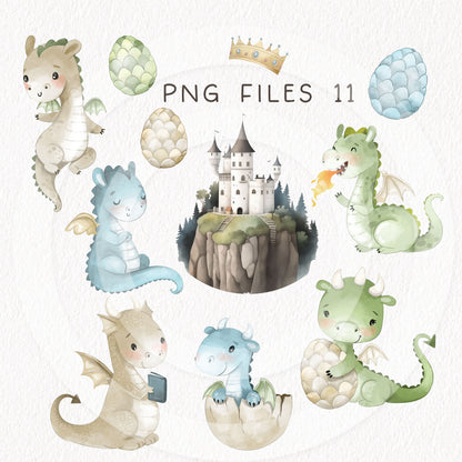 Cute dragon clipart, instant download PNG file - 300 dpi