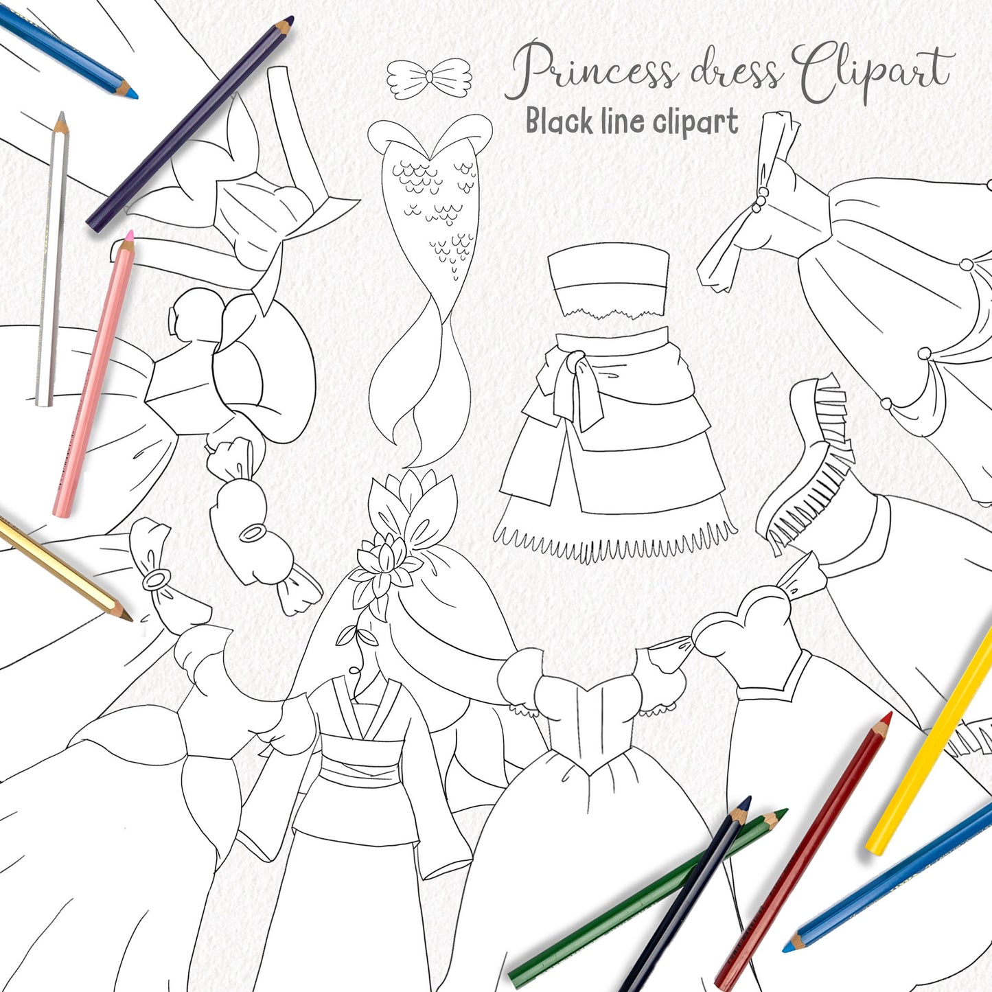 Princess dress clipart instant download PNG file - 300 dpi