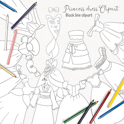 Princess dress clipart instant download PNG file - 300 dpi