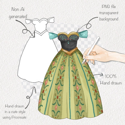 Princess dress clipart instant download PNG file - 300 dpi
