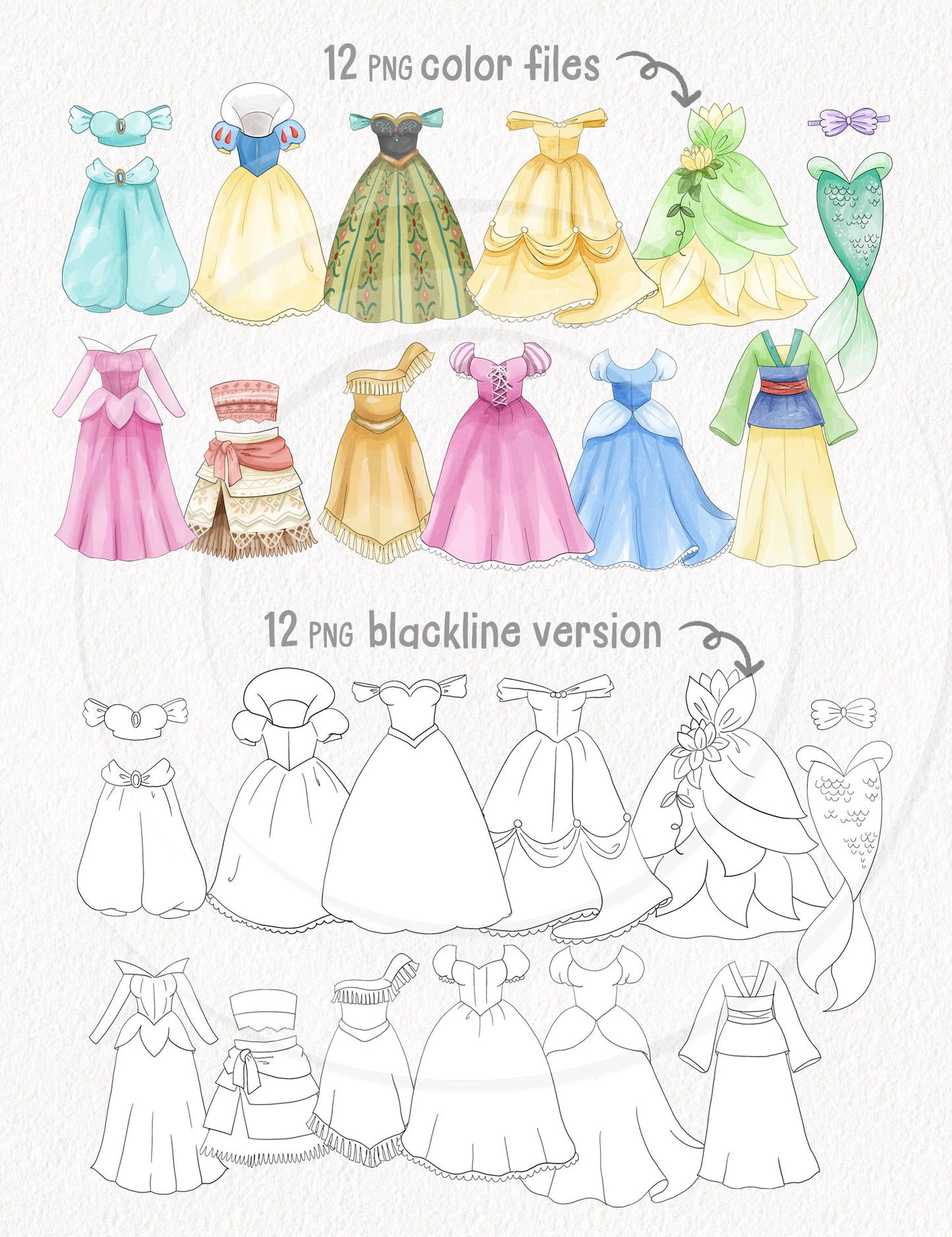 Princess dress clipart instant download PNG file - 300 dpi