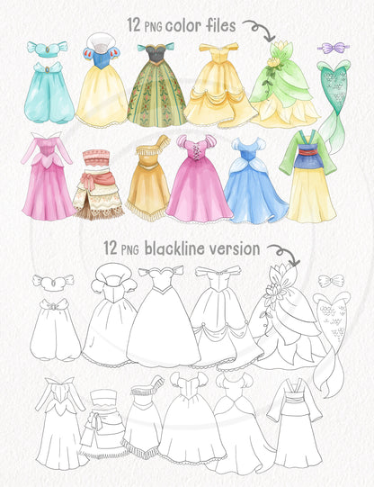 Princess dress clipart instant download PNG file - 300 dpi