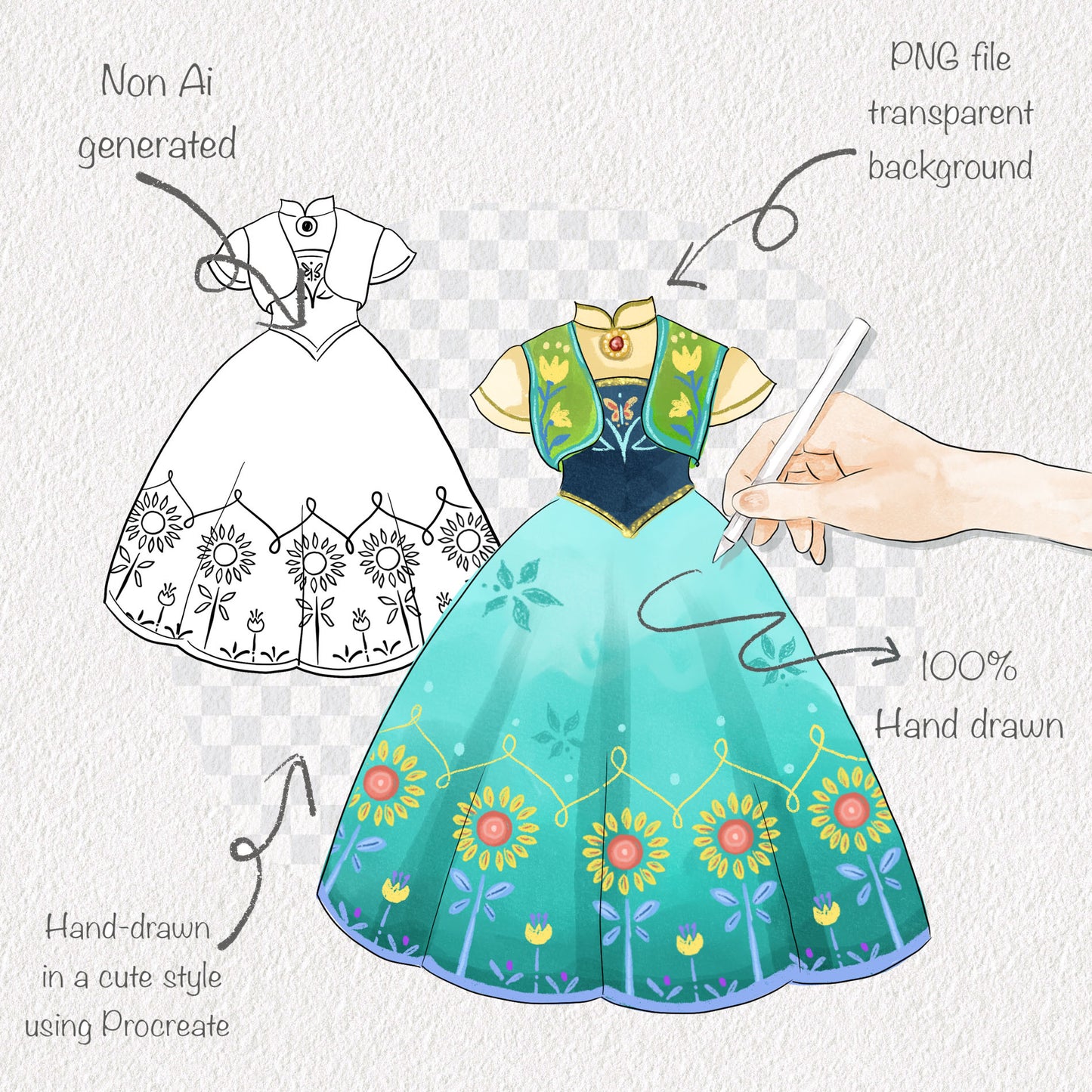 Princess dress clipart set 2  instant download PNG file - 300 dpi