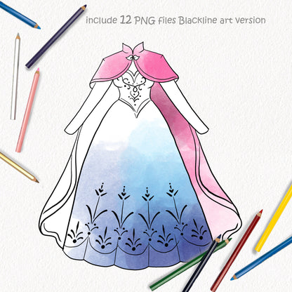 Princess dress clipart set 2  instant download PNG file - 300 dpi