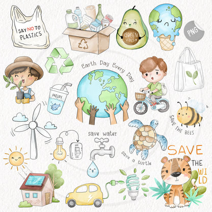 Earth Day Every Day clipart, instant download PNG file - 300 dpi