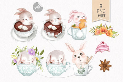 Cute Bunnies , Easter clipart instant download PNG file - 300 dpi