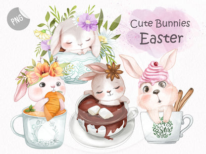 Cute Bunnies , Easter clipart instant download PNG file - 300 dpi