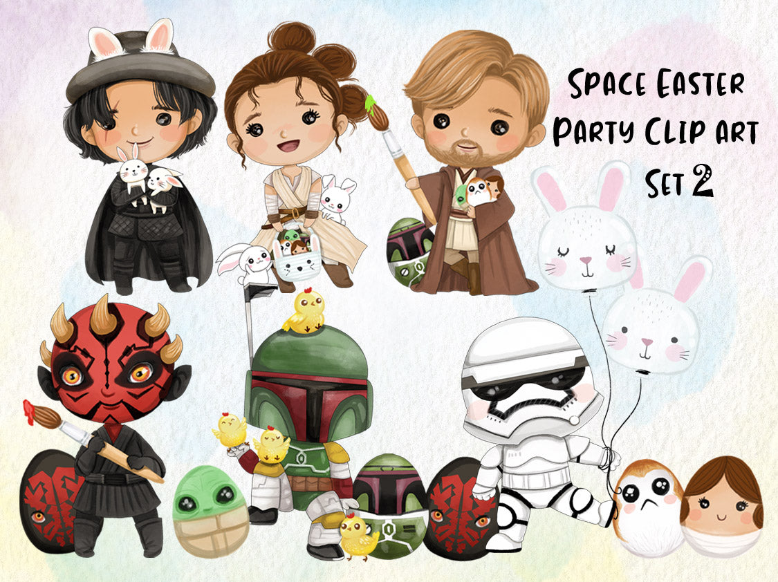 Easter Space character clipart set2 , instant download PNG file - 300 dpi