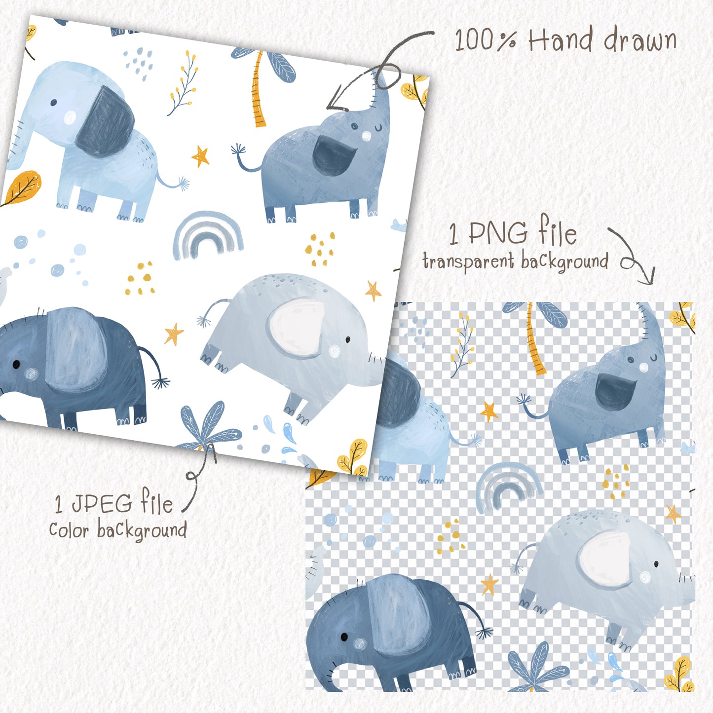 Elephant Seamless Pattern, instant download PNG file - 300 dpi