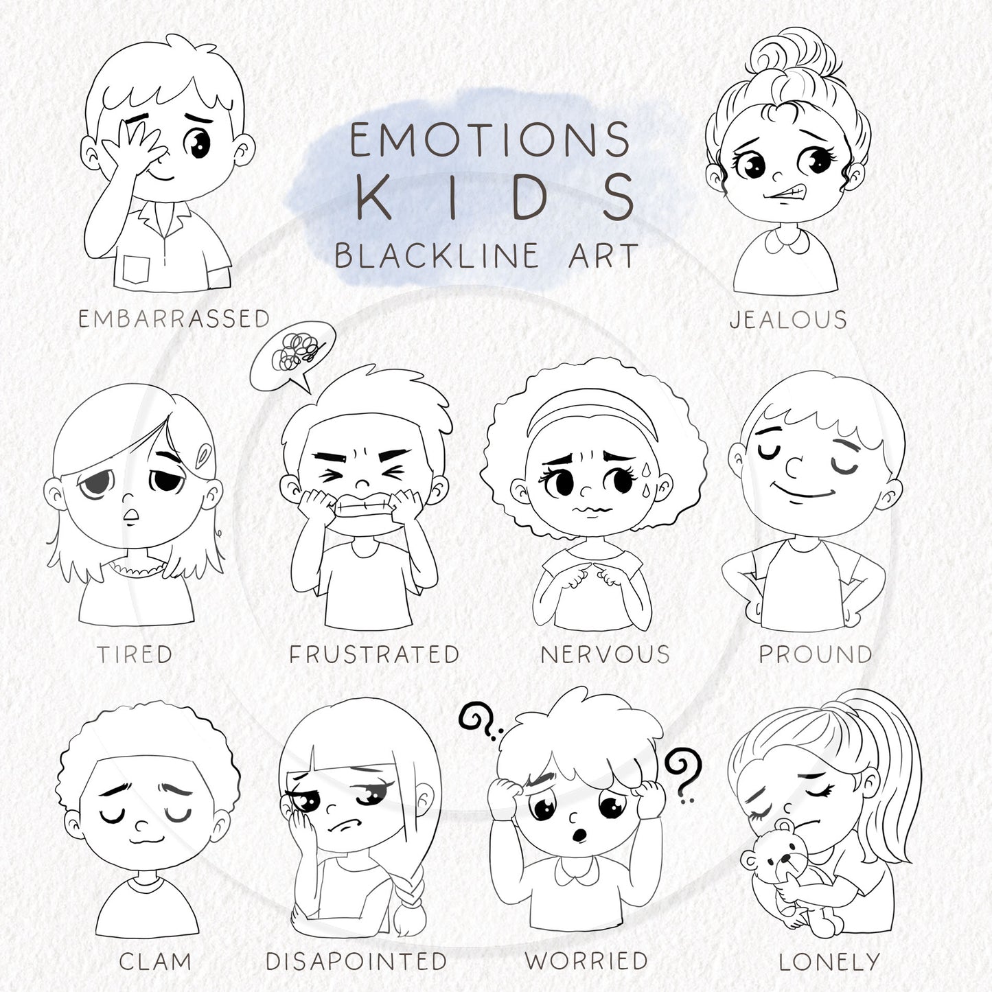 Emotions kids clipart set2, instant download PNG file - 300 dpi