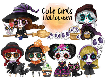 Halloween cute girls clipart PNG files instant download PNG file - 300 dpi