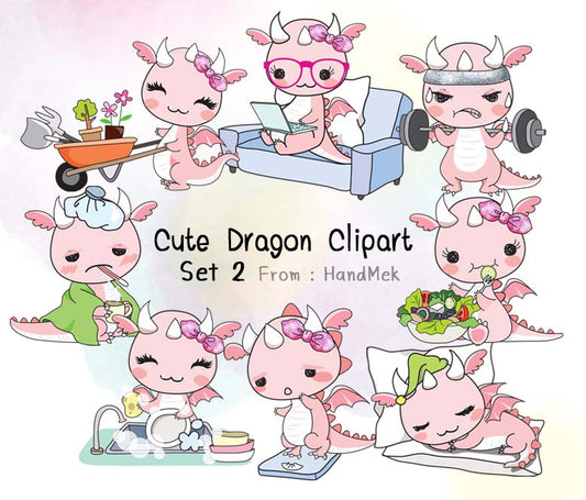 Cute dragon clipart set 2, instant download, PNG file - 300 dpi