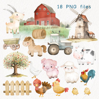 Animals farm clipart, instant download PNG file - 300 dpi