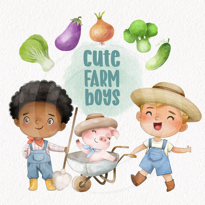 Farm boys clipart bundles set, instant download PNG file - 300 dpi