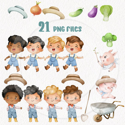 Farm boys clipart bundles set, instant download PNG file - 300 dpi