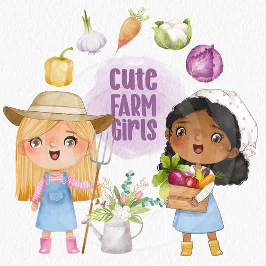 Farm girls clipart bundles set, instant download PNG file - 300 dpi