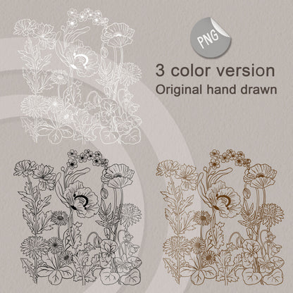 Flowers doodle PNG, Sublimation Designs, PNG file - 300 dpi.