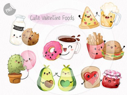 Cute food Clipart Set 1, Valentine Clipart, instant download PNG file - 300 dpi