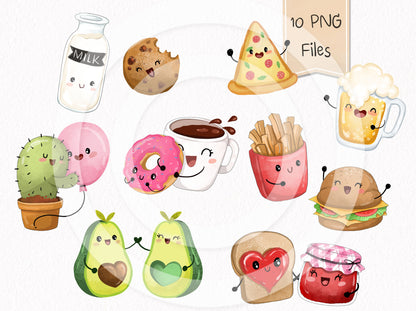 Cute food Clipart Set 1, Valentine Clipart, instant download PNG file - 300 dpi